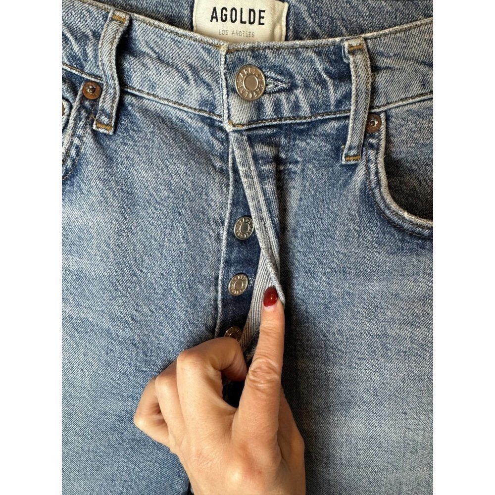Agolde Jeans Women 26 Blue Riley Distressed Straight Cropped Button Fly - Picture 8 of 11
